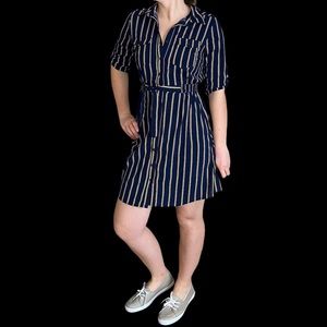 Vintage Inspired Striped Polo Shirt Dress with Waist Tie. Millennium Brand
